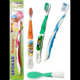 Щетка зубная детская (3434) Spokar Tommy, мягкие волокна,с щеткой для языка, с 5 до 8 лет