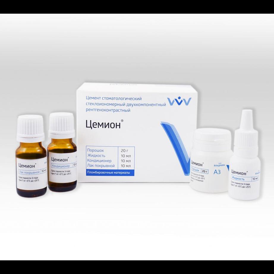 Цемион А3 - универс. подкл. реставр. стеклополиалкенатный цемент хим. отв, уп-20г, 10мл,10мл, 10мл