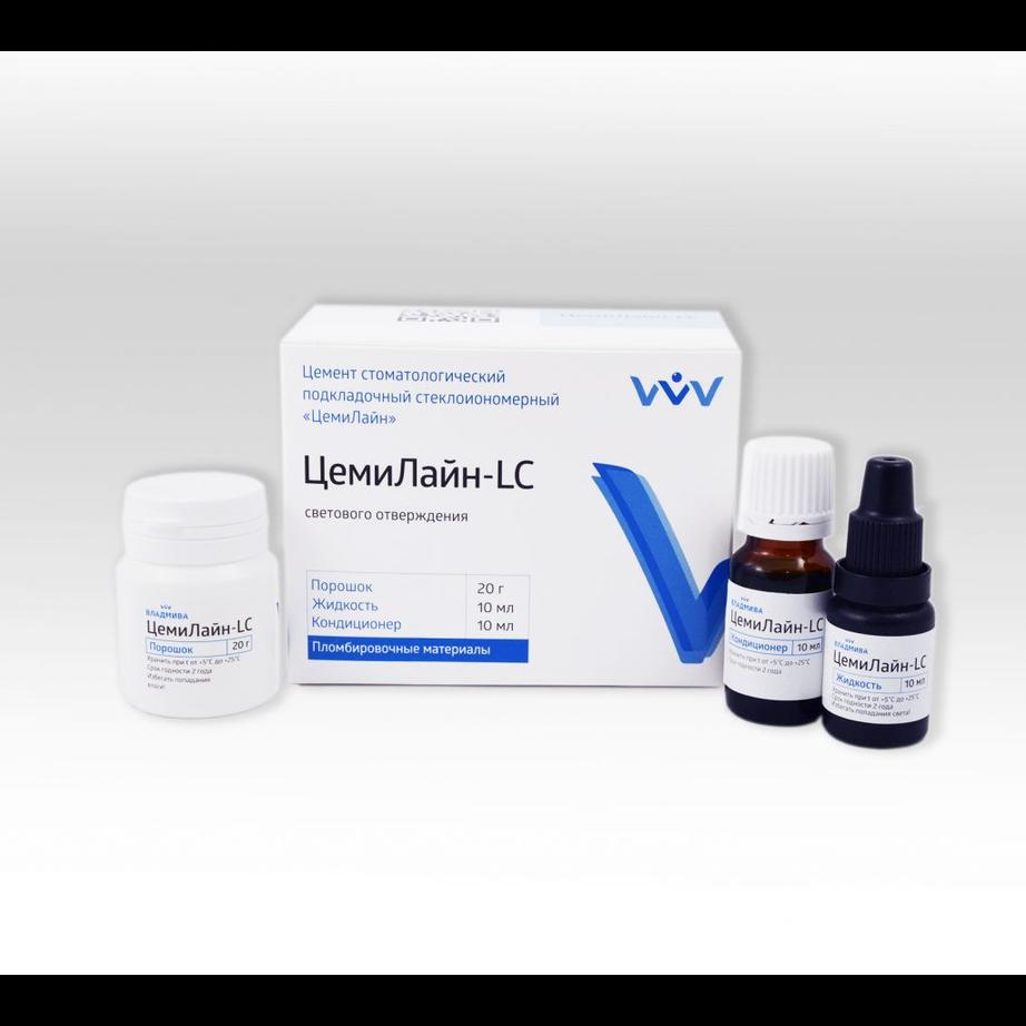 ЦемиЛайн LC стеклоион. подкладочный цемент светового отв, (пор. 20г, ж-ть 10мл, кондиц. 10мл)