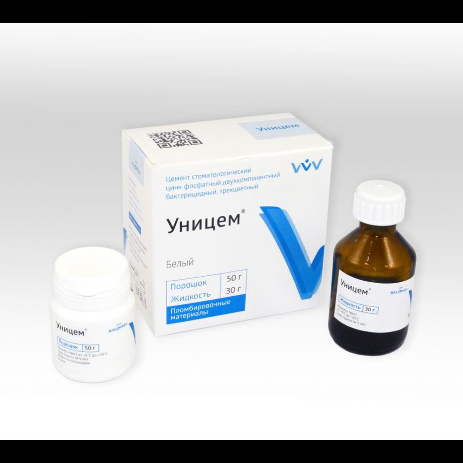Уницем универсальный 50г+30г ж-ть цинкфосфатный цемент для пломбир зубов и фиксации (Владмива)