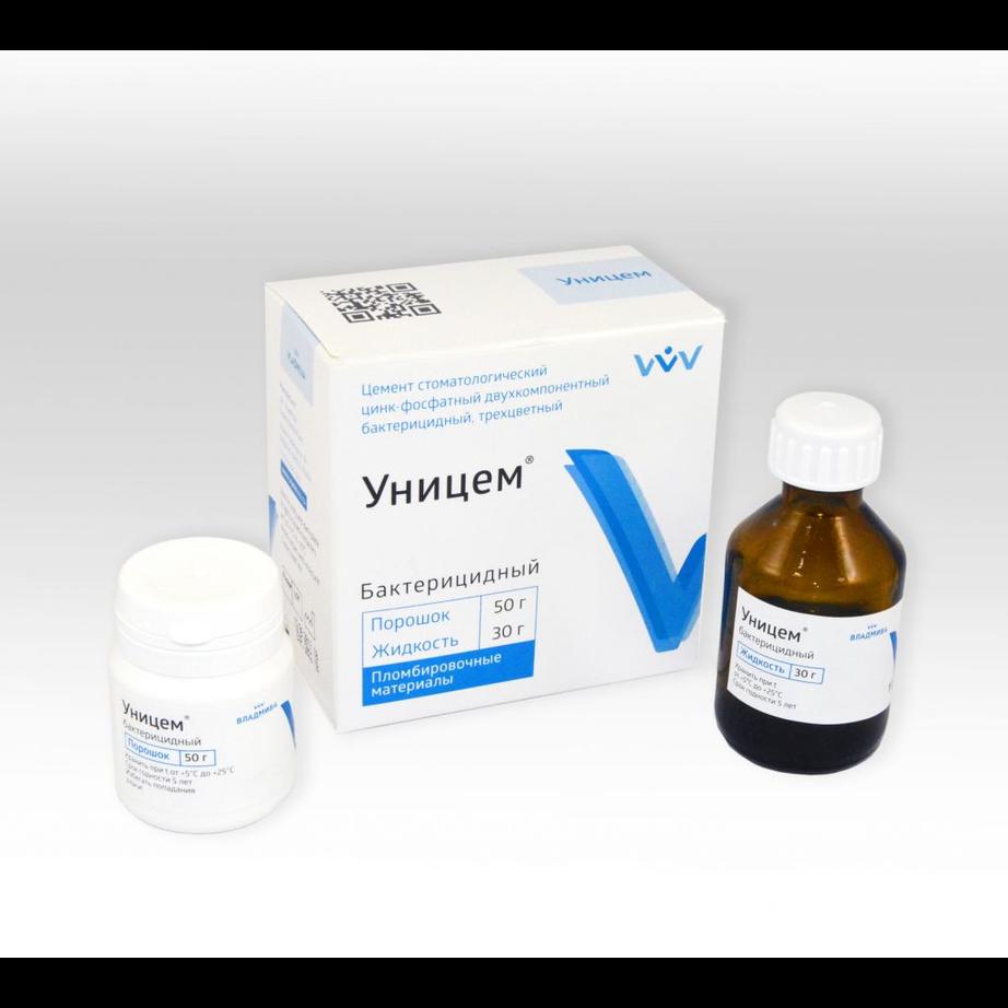 Уницем бактерицидный 50г+30г ж-ть универсальный цинкфосфатный  цемент содержащий серебро (Владмива)