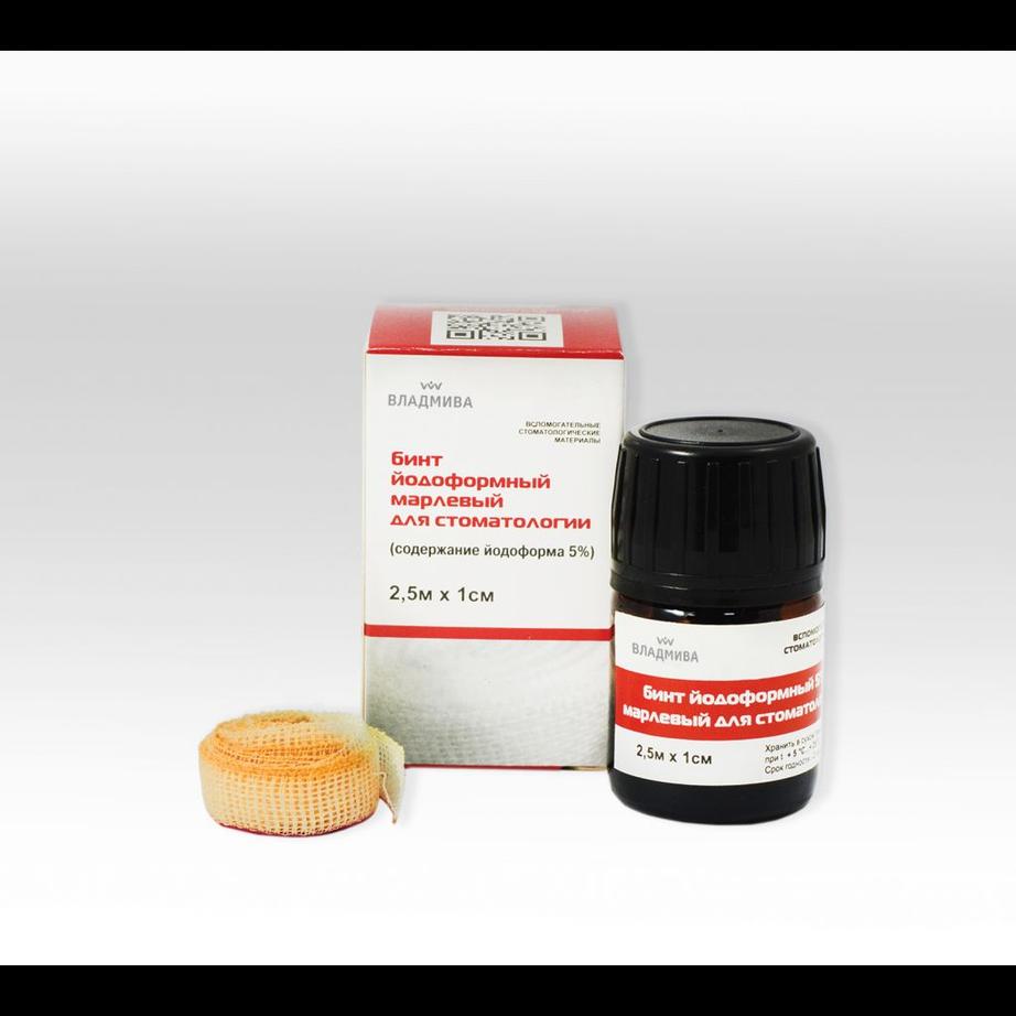 Бинт йодоформный марлевый для стоматологии, уп-2.5м * 10мм (Владмива)