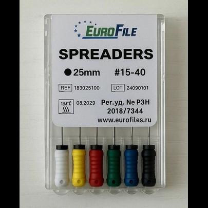 Spreaders 25 мм, №15-40 инструмент для работы с гуттаперчей, сталь, уп-6шт (Eurofile)