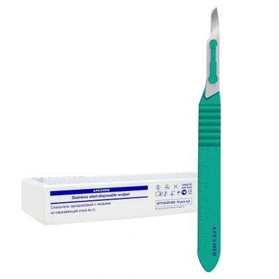 Скальпель №15 стерильный, одноразовый из нержавеющей стали (Steeluxe, Апексмед)