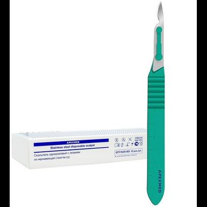 Скальпель №15С стерильный, одноразовый из нерж. стали/ручка пластик (Steeluxe, Апексмед)