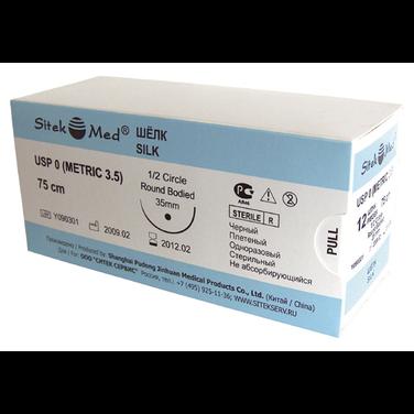 Шелк черный плетеный 3/0, L-50см, игла колющая 20мм, изгиб 1/2