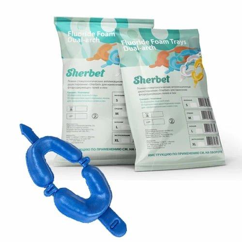 Ложки 2х сторонние для аппликаций/фторирования SHERBET, L большие, синие, уп-50 пар