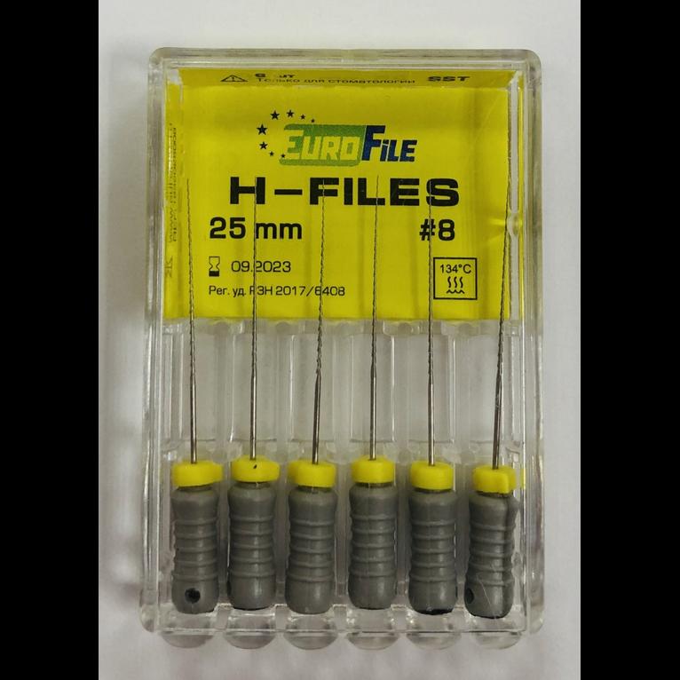 H-Files 25 мм, ISO 08, сталь, уп-6шт (Eurofile)