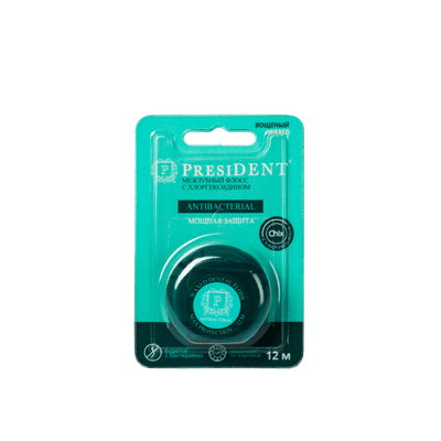 Нить зубная PresiDENT Antibacterial с хлоргексидином, вощеная, уп-12м