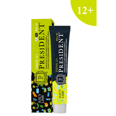 Зубная паста детская PresiDENT 12+ Jucy Lime, уп-70г (50 RDA)